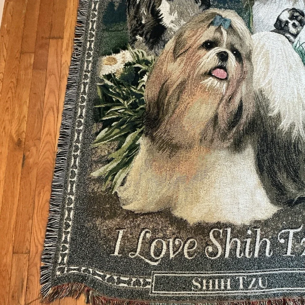 Danbury Mint I Love Shih-Tzu's Dogs Tapestry Throw Blanket Wall Hanging 48 X 67